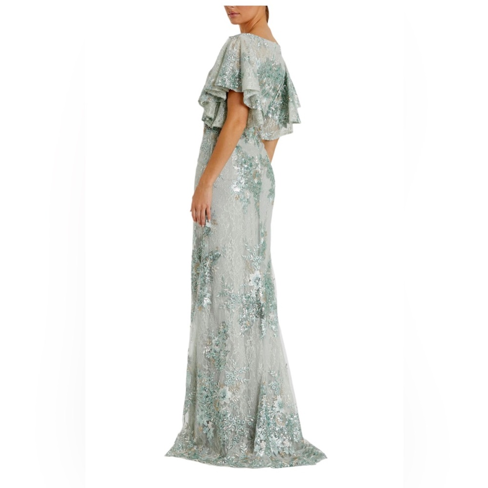 Mac Duggal Bell Sleeve Floral Embellished Gown – Seafoam – Size 12 – NWT - Picture 15 of 16